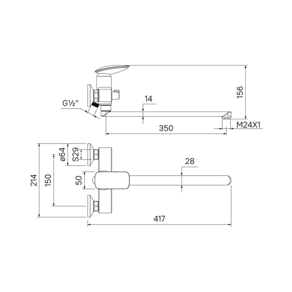 Смеситель для ванны с длинным изливом IDDIS Stone (STOSB00i10WA)