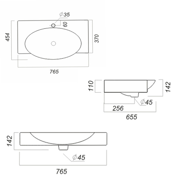 Раковина Sanita Luxe Infinity (76х45) INF76SLWB01KR 