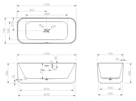 Акриловая ванна (170х75) ABBER AB9363-1.7 без гидромассажа, белый