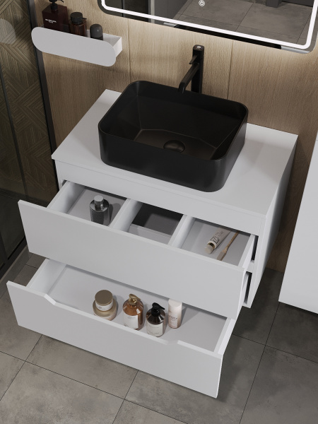 Тумба с раковиной подвесная 80 см, Orange Line Li-80TuwMDF+B02-460MB белый/черный