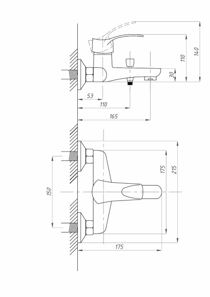 Смеситель для ванны ПСМ-Профсан  ПЛЮС PSM-815-023