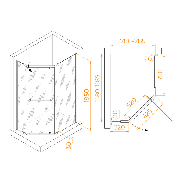 Душевой уголок (120х80) RGW Passage PA-091B 35089182-14 прозрачное