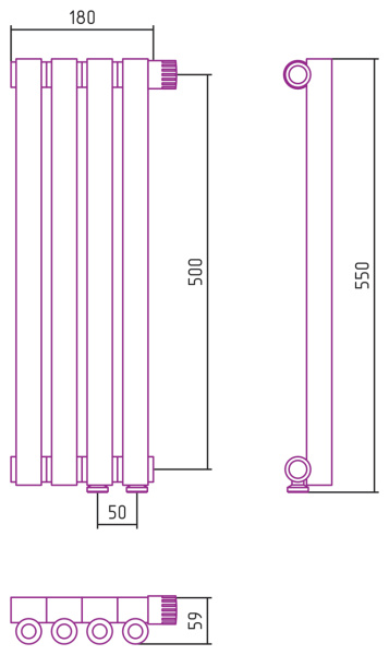 Полотенцесушитель Водяной Сунержа Эстет-0 EU50 правый (50х18) 4 секции Матовый Черный 31-0321-5004
