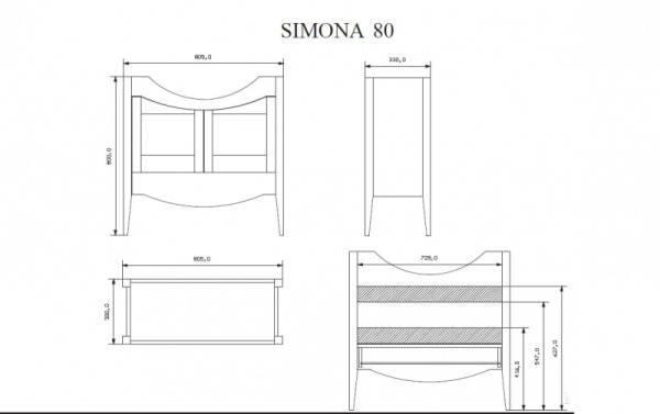 База напольная под раковину Eban Simona FBSSM080ODJ6*3