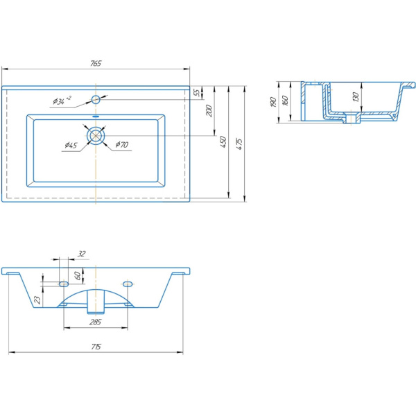 Раковины (77х48) Aqwella Оскар 750 4640021062210