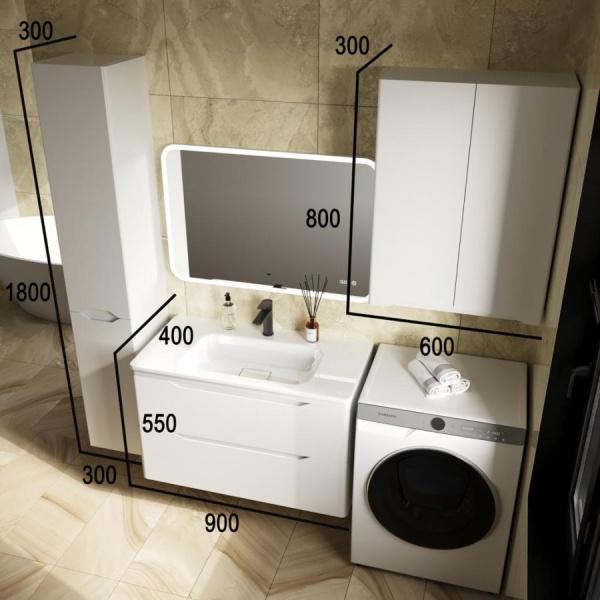 Тумба под раковину Style Line Марелла 90 Люкс Plus СС-00002413 белый матовый