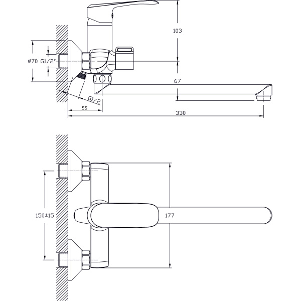 Смеситель для ванны с длинным поворотным изливом RUSH Gozo GZ3735-51 Смеситель для ванны с длинным поворотным изливом RUSH Gozo GZ3735-51