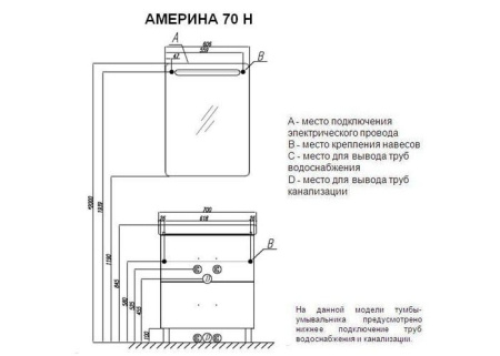 Тумба с раковиной Акватон Америна 70 Н 1A1693K1AM950