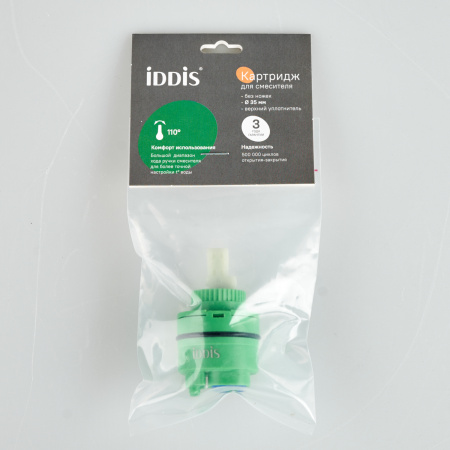 Картридж керамический для смесителя, 35 мм, без ножек, с верхним уплотнителем, IDDIS (999C35D1SM)