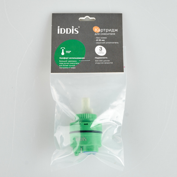 Картридж керамический для смесителя, 35 мм, без ножек, с верхним уплотнителем, IDDIS (999C35D1SM)