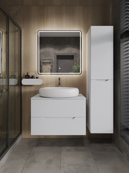 Тумба с раковиной подвесная 80 см, Orange Line Li-80TuwMDF+B08-640W белый