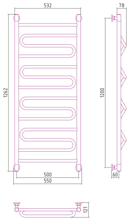 Полотенцесушитель Водяной Сунержа Элегия + (120х50) Матовый Белый 30-0205-1250