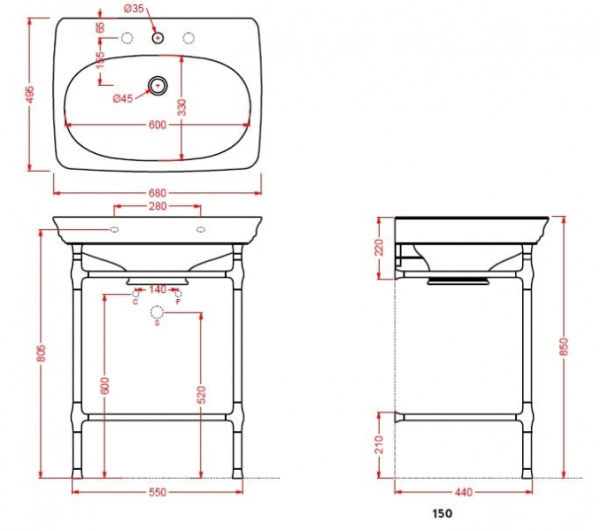 Структура металлическая Quadra для раковины Artceram CIVITAS CIA002 71cr