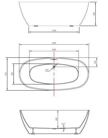 Ванна акриловая отдельностоящая (150х75) Vincea VBT-405-1500 белый глянец