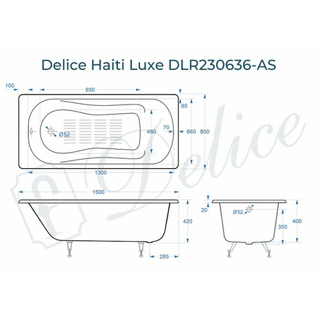 Ванна чугунная (150х80) Delice Haiti Luxe DLR230636 без ножек и антискользящего покрытия