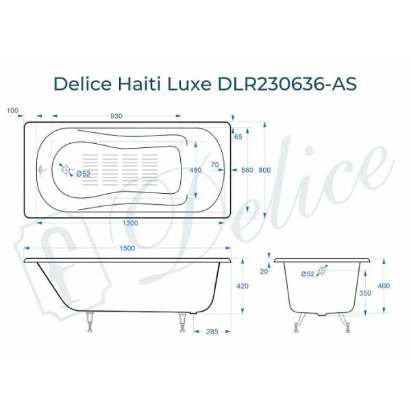 Ванна чугунная (150х80) Delice Haiti Luxe DLR230636-AS с антискользящим покрытием Ванна чугунная (150х80) Delice Haiti Luxe DLR230636-AS с антискользящим покрытием