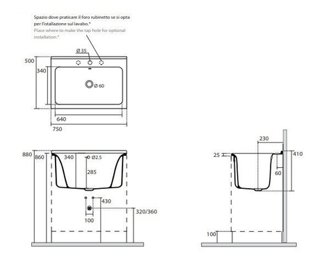 Комплект для постирочной с сифоном Kerasan Aquadom 9164k3*1 белый матовый, с 1 отверстием под смеситель