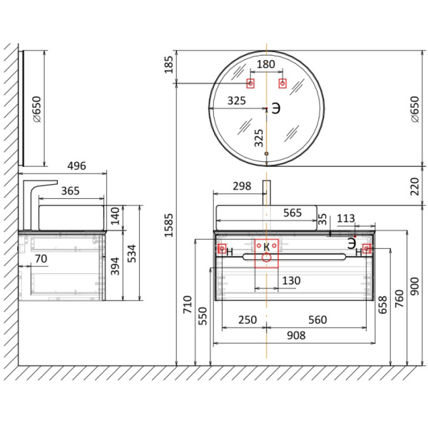 Тумба под раковину Jorno Shine 90  Shi.01.90/P/W