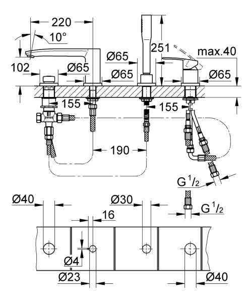 Смеситель однорычажный для ванны  на 4 отверстия GROHE Eurostyle Cosmopolitan 23048 003 (23048003) хром 