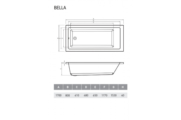 Акриловая ванна (170х80) Relisan Bella Гл000026031 Акриловая ванна (170х80) Relisan Bella Гл000026031