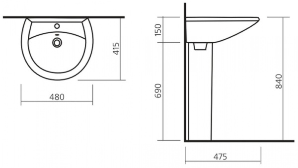 Раковина Sanita Аттика (48х41) ATC46SAWB01