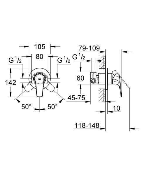 Смеситель однорычажный для душа GROHE BauFlow 29046 000 (29046000) хром