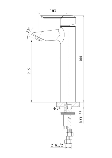 Смеситель для раковины высокий WONZON & WOGHAND BAROQUE, хром WW-191104-CR