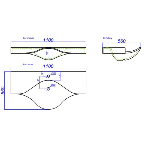 Раковина (110х56) Aqwella Broadway Brw.11.04.D