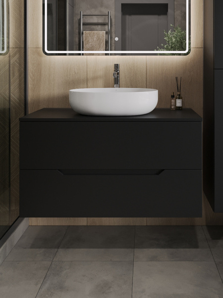 Тумба с раковиной подвесная 100 см, Orange Line Li-100TubMDF+B05-520W черный/белый