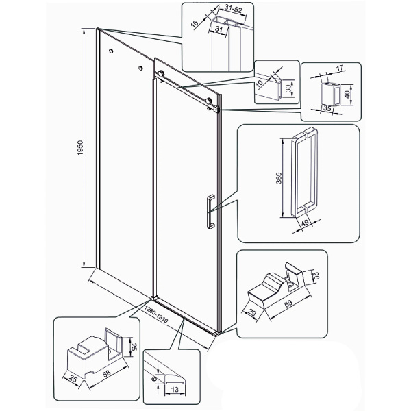 Душевая дверь Veconi Vianno VN-74B, (130x195) VN74B-130-01-C4