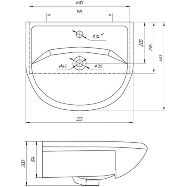 Прямоугольная раковина Grossman  Уют 55 305