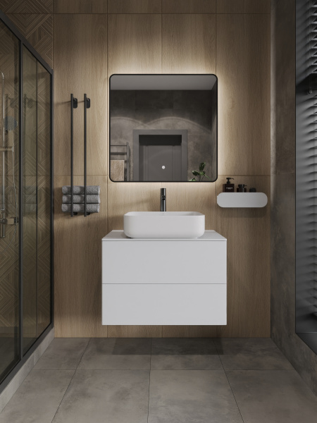 Тумба с раковиной подвесная 75 см, Orange Otto Ot-75TuMDF+B05-500W белый глянец