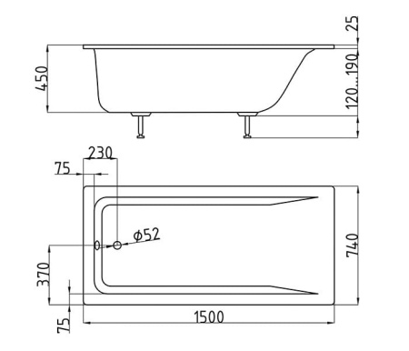 Ванна из искусственного камня на ножках (150х75) Aqua Stone ARMADA150