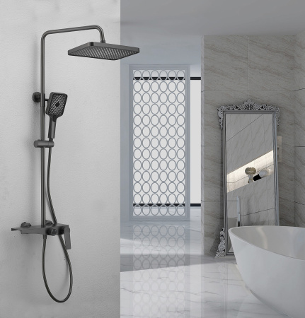 Душевая система с изливом Belz B24572-3, оружейная сталь