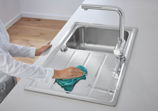 Кухонная мойка из нержавеющей стали с корзинчатым вентилем, оборачиваемая, 1 чаша, Grohe K500 31571 SD0 (31571SD0)