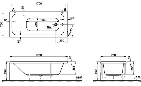 Ванна акриловая VitrA Optimum Neo (170х75) 64570001000