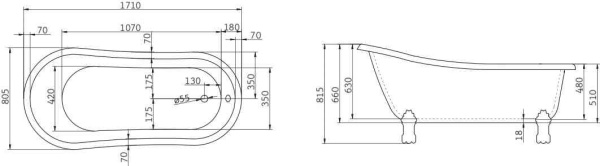 Акриловая ванна (170х81) BelBagno BB04 Акриловая ванна (170х81) BelBagno BB04