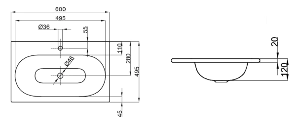 Раковина встраиваемая сверху (60х49,5) Bette Comodo A215-000 HLW1