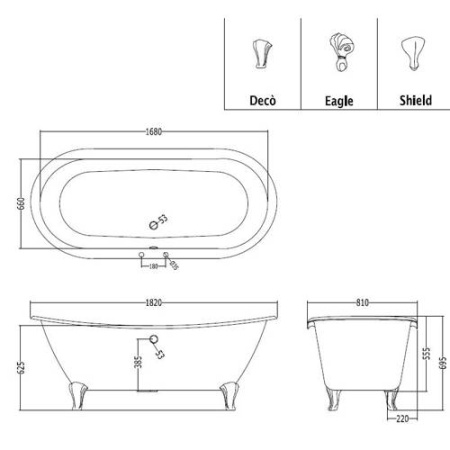 Ванна чугунная Devon&Devon ADMIRAL (182х80) 2MRADMIRALFCRDD