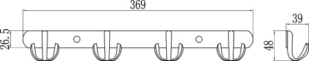 Планка с крючками 4 крючка Savol S-07204B