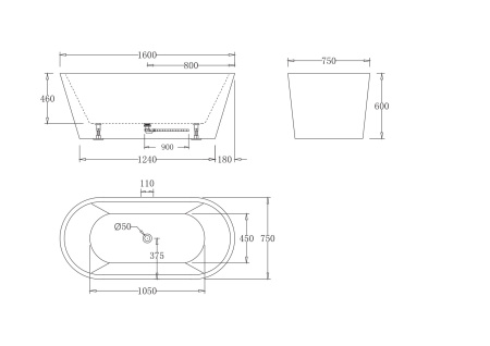 Акриловая ванна (160x75) BelBagno BB71-1600-W0