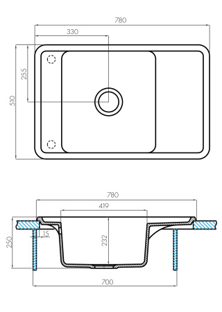 Кухонная мойка Aquaton Беллис 78 1A725032BS210 графит