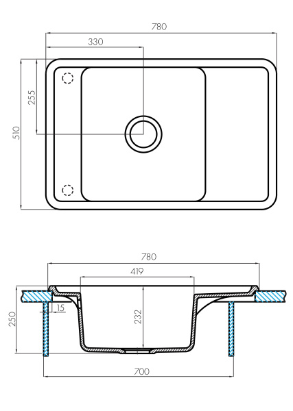 Кухонная мойка Aquaton Беллис 78 1A725032BS210 графит