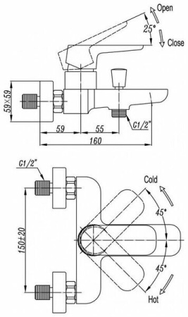 Смеситель для ванны Cezares Grac GRACE-C-VD-01