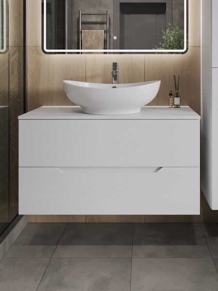 Тумба с раковиной подвесная 100 см, Orange Line Li-100TuwMDF+B08-585W белый