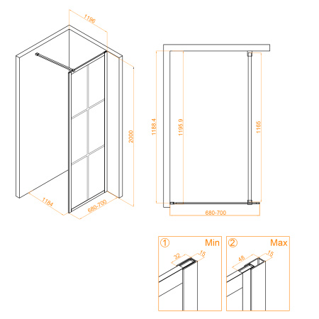 Душевая перегородка 70 см RGW WA-111 B Walk In 411011107-84 прозрачное