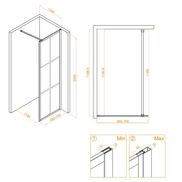 Душевая перегородка 70 см RGW WA-111 B Walk In 411011107-84 прозрачное