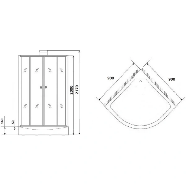 Душевая кабина (90х90) Grossman Elegans GR251 раздвижная, черный, прозрачный