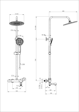 Душевая система с термостатом WONZON & WOGHAND T-1000, черный матовый WW-B3057-A-MB