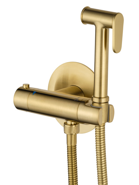 Смеситель с гигиеническим душем и термостатом встраиваемый WONZON & WOGHAND, брашированное золото WW-88819902-BG